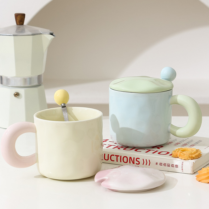 韩式ins小清新糖果色马卡龙陶瓷马克喝水咖啡杯男女生情侣家用杯产品图