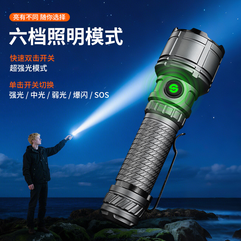跨境新款白激光超亮强光LED照明手电筒变焦充电户外远射大功率细节图