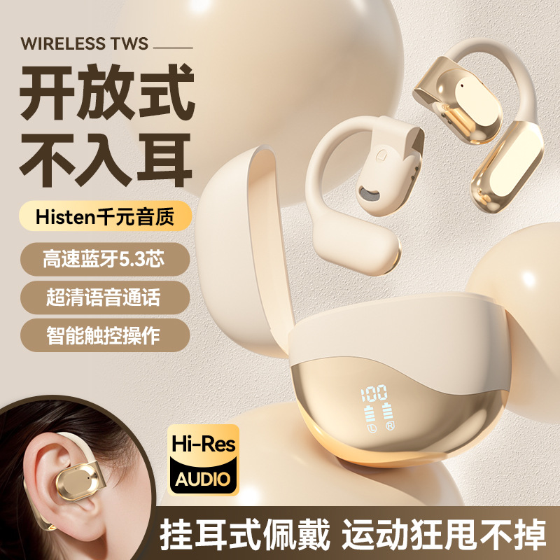 OWS Non-in-ear Bluetooth headphones noise-cancelling wireless ear-hanging dual-ear stereo M62LOGO sporty style ear-hanging style details Picture