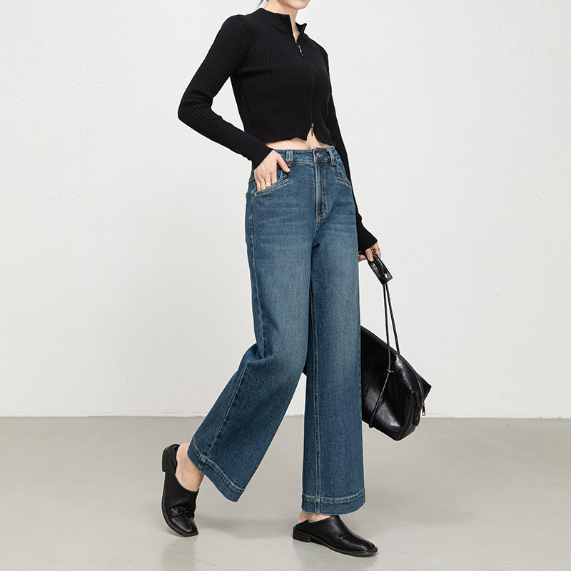 Hua Qianban's 2025 autumn new high-waisted straight-leg denim 9-inch pants, Korean style fashionable narrow wide-leg trousers, 8200 Specification image