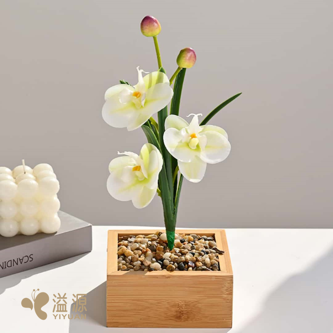 The small Phalaenopsis with leaves, three-flower hand feel, indoor home artificial flower, photography prop, wedding artificial flower and decorative plant details Picture