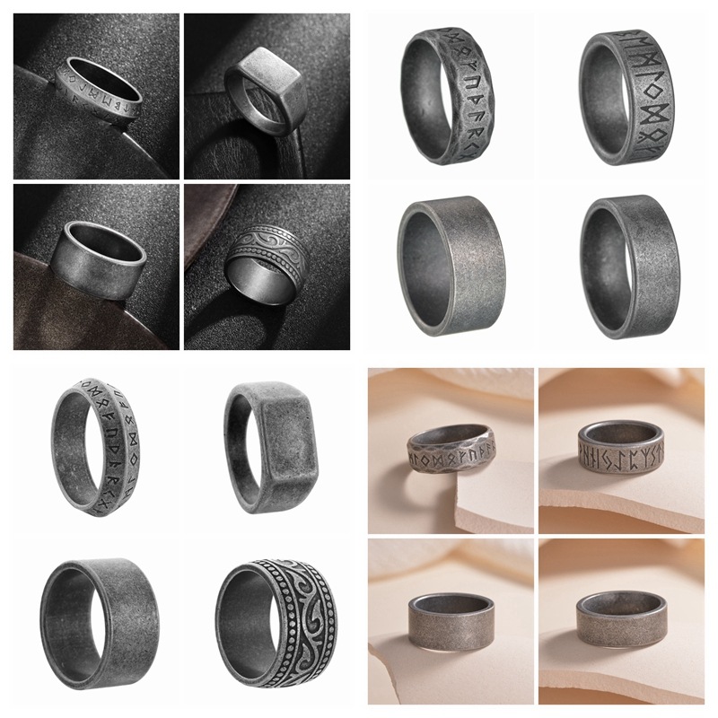 Amazon cross-border best-selling antique silver jewelry from Europe and America, aged men's titanium steel rings, Viking symbol ring bracelets