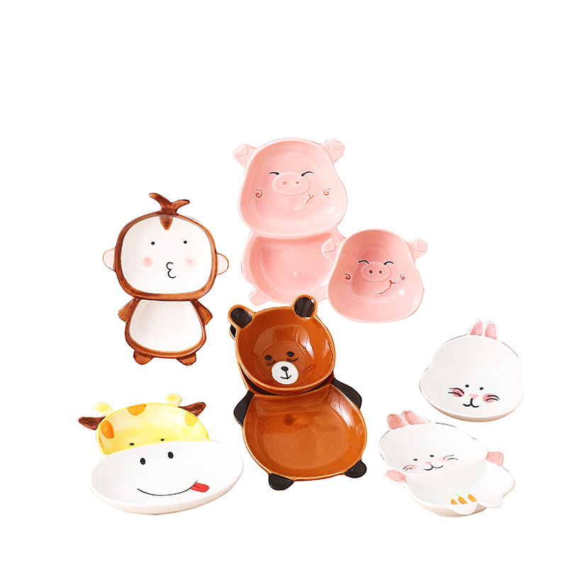 创意动物卡通盘子分餐盘陶瓷分格盘可爱早餐盘家用分隔盘儿童餐具白底实物图