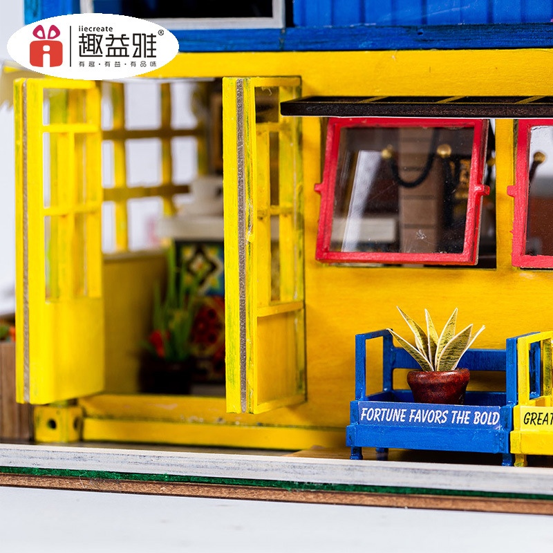 趣益雅diy小屋创意集装箱模型小屋木质手工拼装建筑别墅艺术小屋细节图