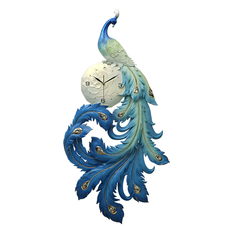 Amazon comercio electrónico transfronterizo relieve tridimensional nuevo pavo real chino hacer dinero sala de estar reloj de pared reloj decorativo reloj de arte Item Picture