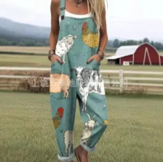 (Japanese Button) Cross-border women's clothing Amazon European and American summer digital 3D printed button overalls casual halter pants Item Picture