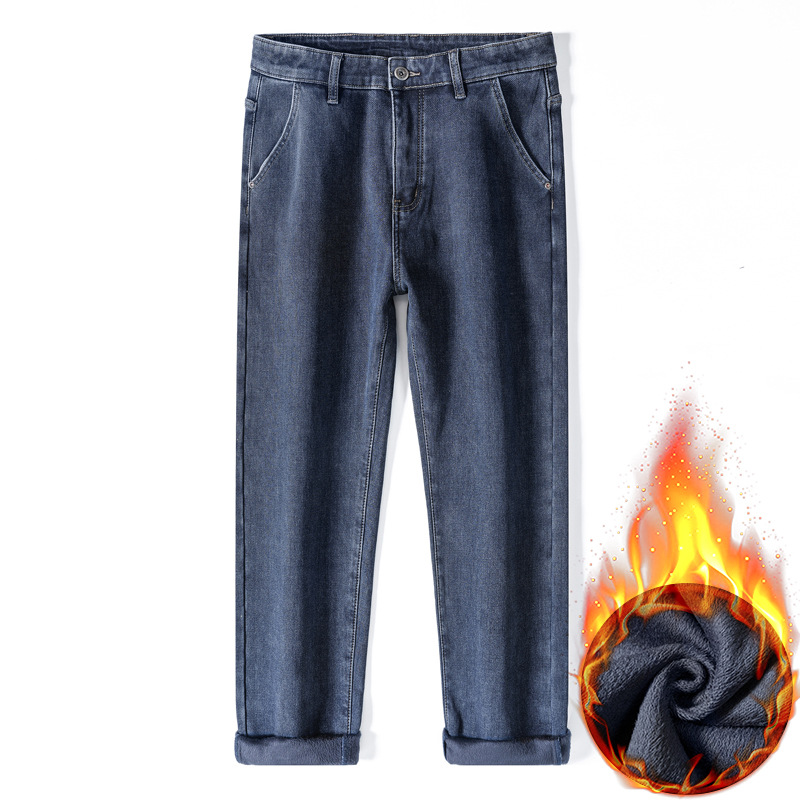Men's fleece jeans, work jeans, men's lace-up casual pants, small items for street vending, durable and warm Item Picture