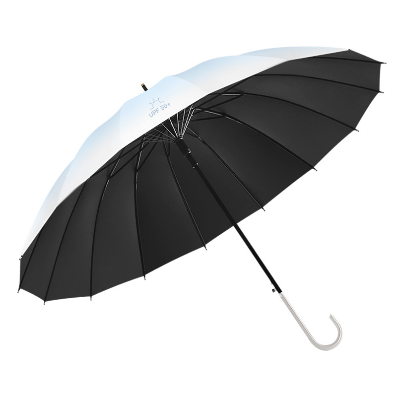 16-bone straight-stem umbrella, fresh and gradient sun umbrella, women's sun protection and UV protection dual-purpose black rubber men's sunshade umbrella Item Picture