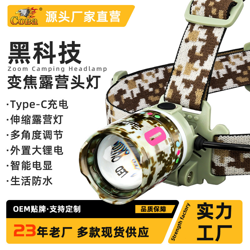 New cross-border white laser high-intensity headlamp, outdoor zoom long-range shooting camping atmosphere lamp, night cycling fishing COB headlamp