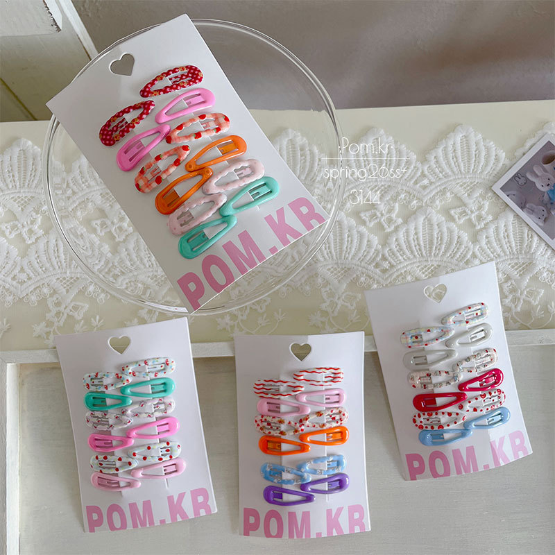 Spring new 3cm printed and lacquered children's bb clip, sweet forehead fringe clip, baby bye-bye clip hair accessory details Picture