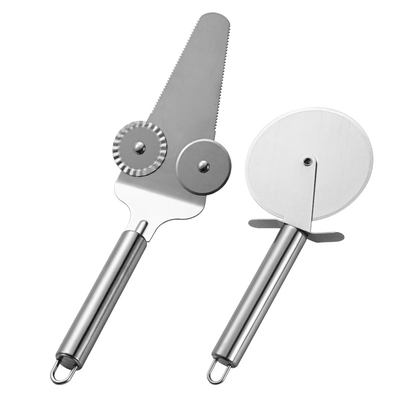 Stainless steel pizza knife, single and double wheels, lace roller knife, multi-functional cake spatula, wheel spatula, cake knife, triangular spatula Item Picture