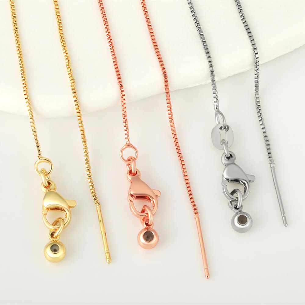 Honglu Cross-border best-selling copper-plated collarbone chain, simple lobster clasp pin type box chain, extended water drop tail chain wholesale details Picture