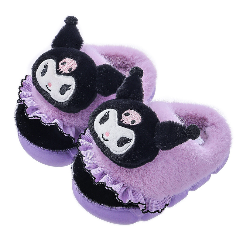 三丽鸥秋冬季儿童棉拖鞋女童保暖加绒库洛米亲子居家厚底宝宝棉鞋