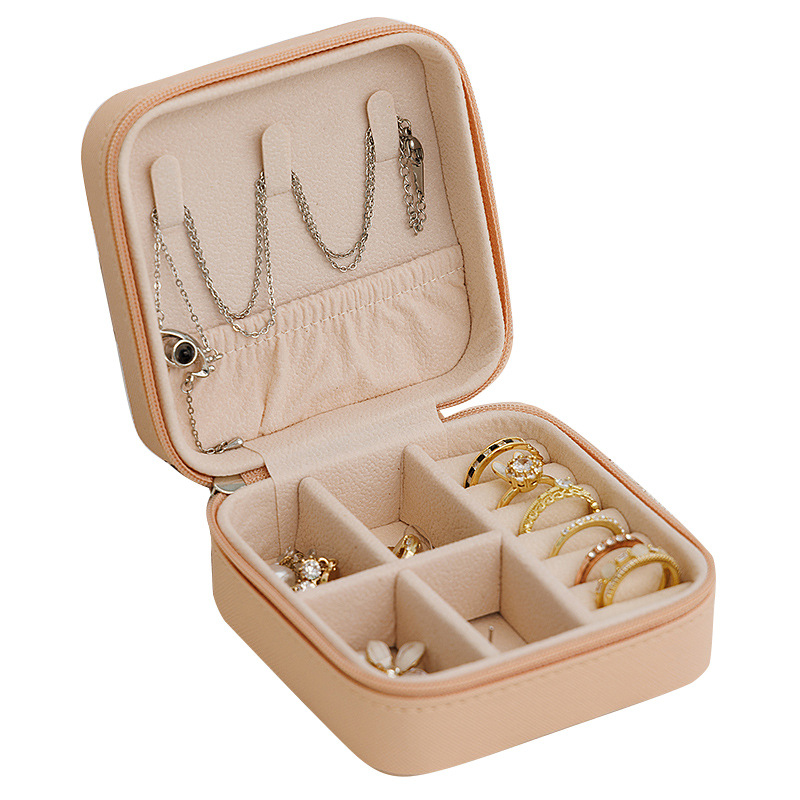 【 Cross Pattern 】 Zipper simple and portable jewelry box, Korean-style ring, stud, storage box, flip cover for easy carrying, small accessories Item Picture