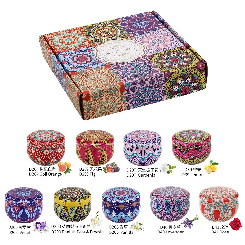 Colorful mandala pattern scented candle gift box, multiple tin cans, Valentine's Day soap flower, Teachers' Day single bouquet soap flower, Mother's Day flower gift set Specification image