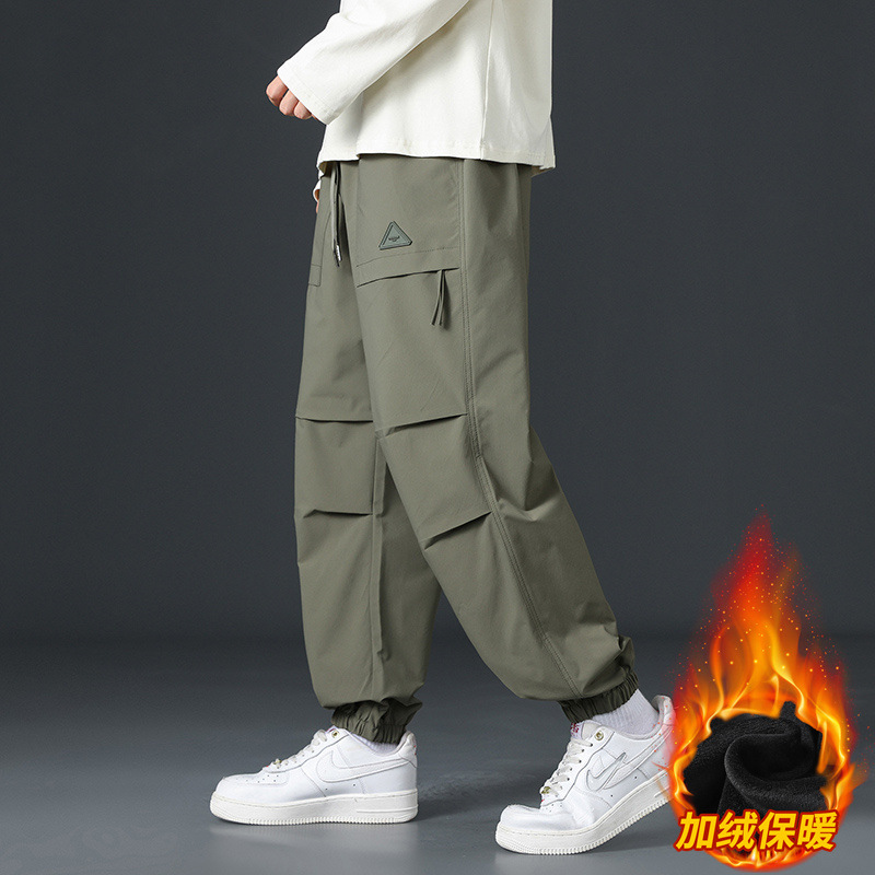 Men's workwear pants for autumn and winter, thickened and fleece loose tight-fitting pants, men's sportswear pants, men's trendy brand winter casual pants Specification image