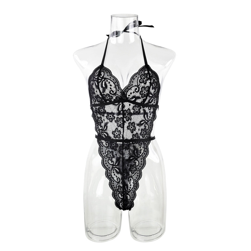 European and American cross-border sex lingerie, plus-size sexy pajamas, women's see-through lace pure desire one-piece set 142 Item Picture
