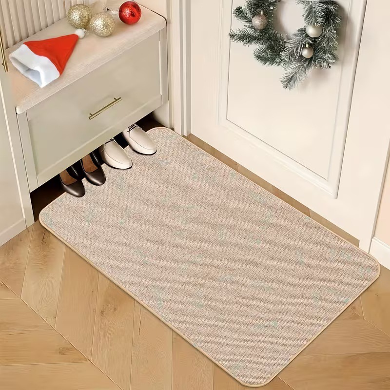 跨境厨房地垫家用防水防滑耐脏耐磨长条脚垫亚麻橡胶底入户门垫子