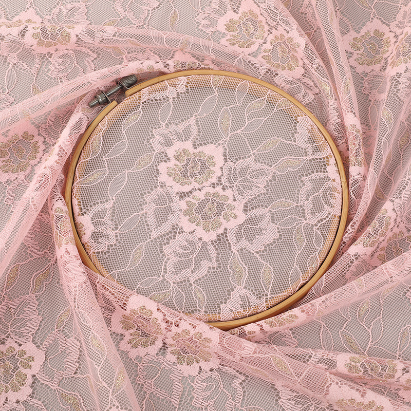 牡丹花金线蕾丝面料涤纶无弹蕾丝布料童装舞蹈服蕾丝辅料多色