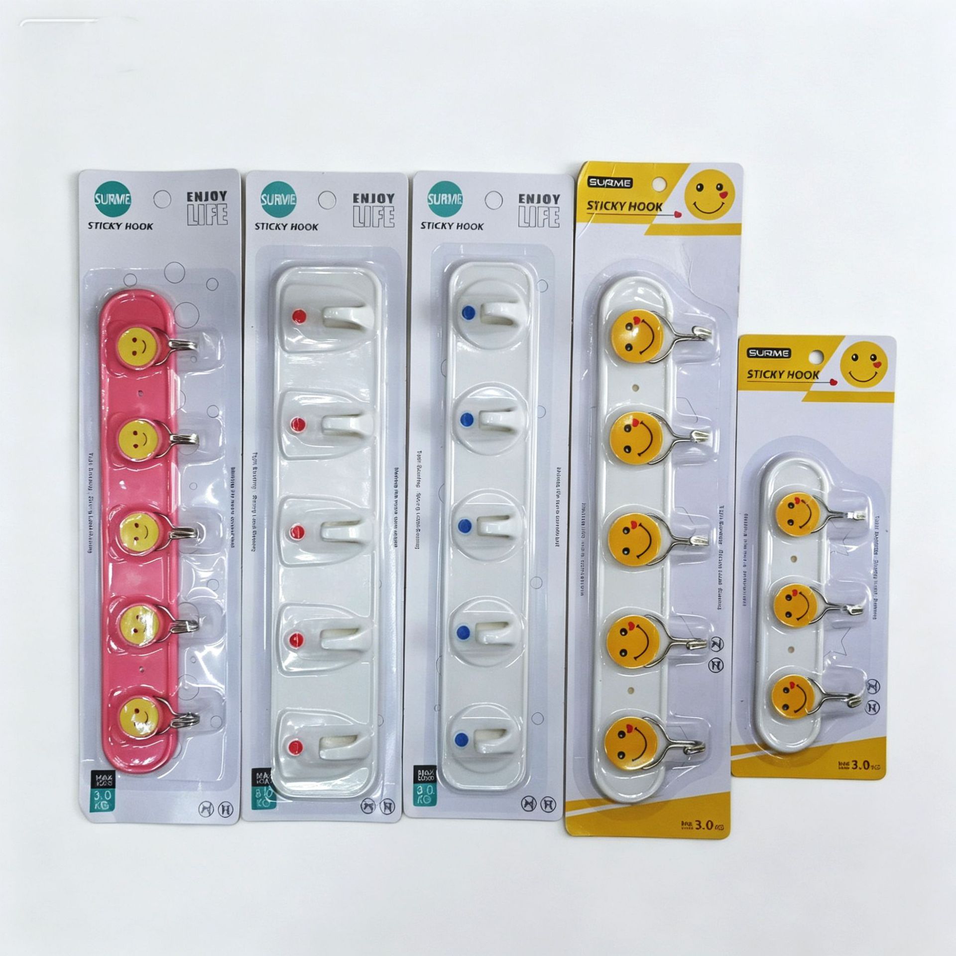 Cartoon smiling face row adhesive hook, nail-free 3/5 row hook, perforation-free portal coat hook wholesale RS-500985 Specification image