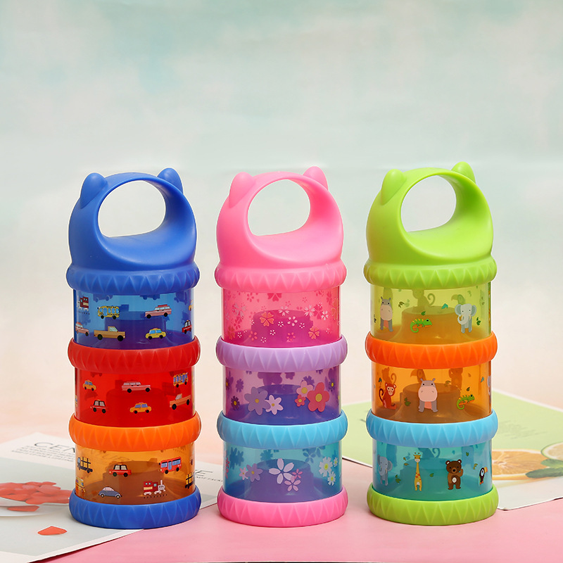 Cross-border exclusive color baby milk powder box, portable large-capacity three-layer compartmentalized storage tank, sealed milk powder compartments details Picture