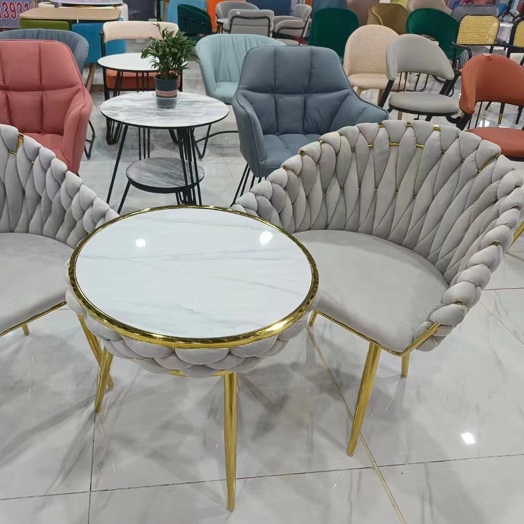 Starlight woven chair for balcony, Nordic ironwork gilded light luxury rattan woven table and chairs, popular coffee shop, golden personality, simple and elegant