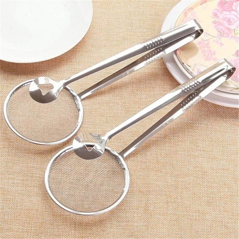 Frying heat-resistant clamp, oil filter clamp, oil scooping spoon, oil-draining food clamp, stainless steel fried food scooping tofu powder oil filter screen details Picture