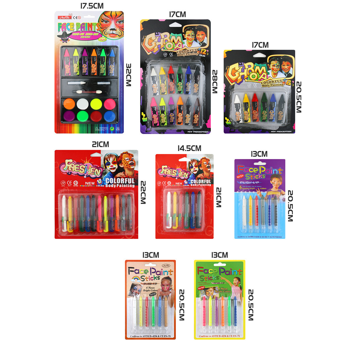 6-color face color body painting, 12-color masquerade ball, Halloween Day painting set, solid painting pen Specification image