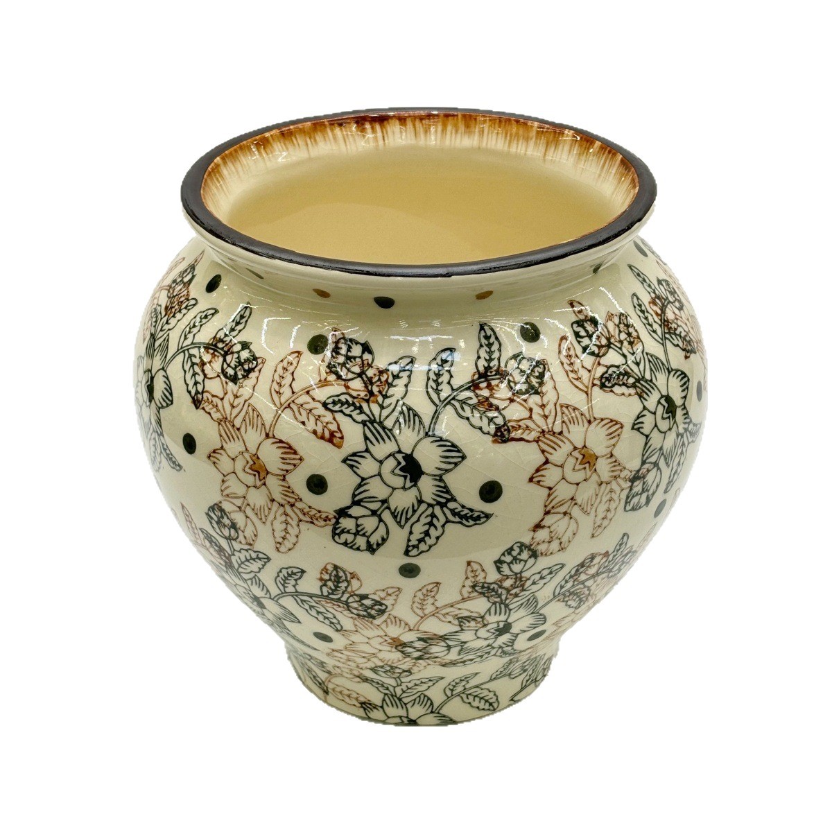 Jarrón de cerámica floral vintage, esmalte de craquetas de hielo con su propia textura de los años, tipo multidispositivo opcional, Item Picture