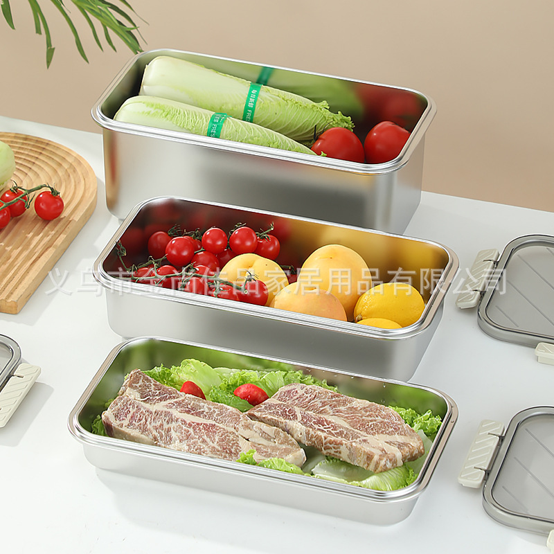 304不锈钢保鲜盒food storage 密封带盖果蔬肉类食物冷藏分装盒详情图3