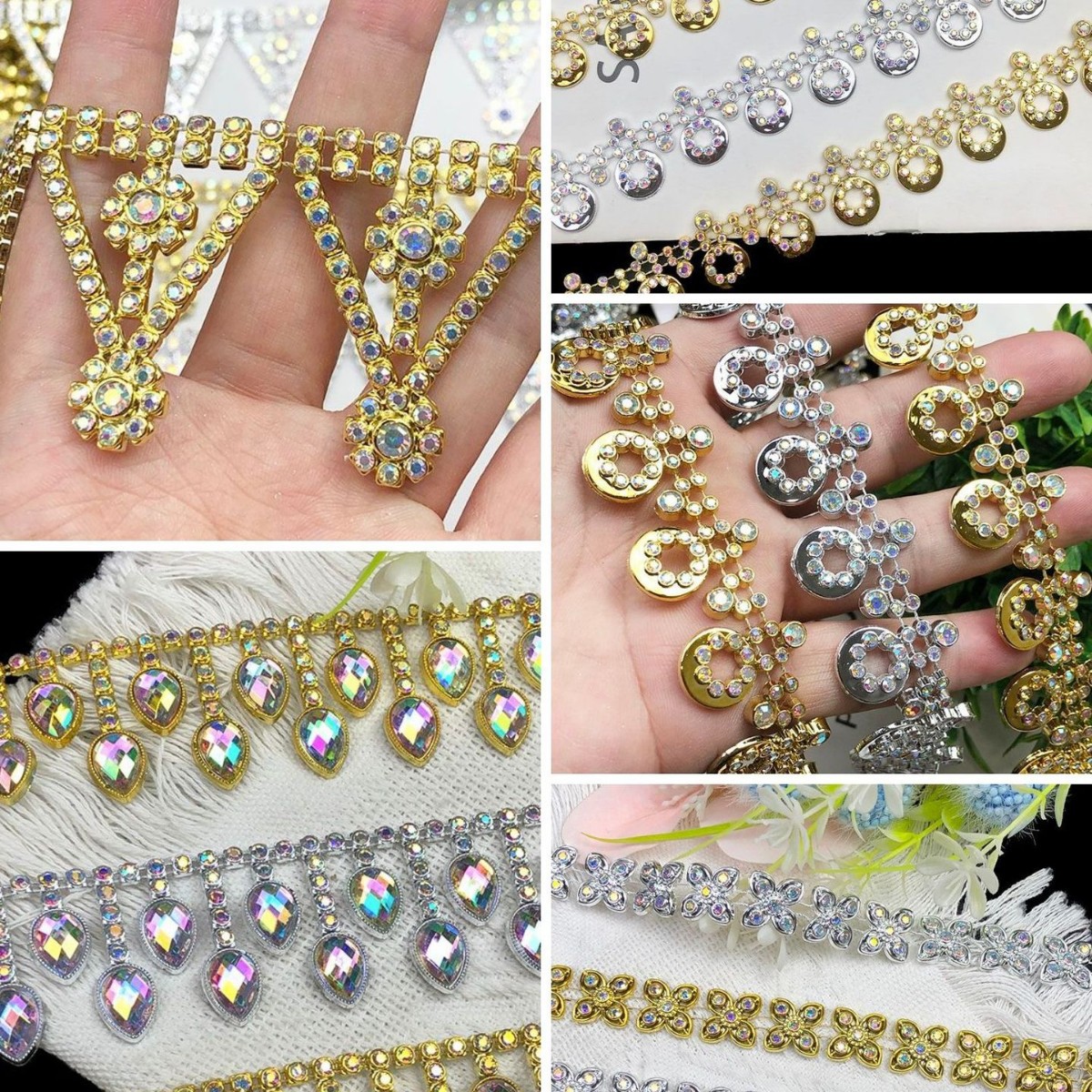 Gold and silver multi-row AB diamond chain handmade DIY gift box, decorative chain, ethnic clothing, shoes and hats matching line diamond chain direct sales