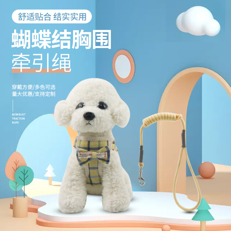 Rongka Pet Cross-border Vest dog leash with chest and back, small and medium-sized dog chest and back with bow net bag, dog walking leash and dog supplies