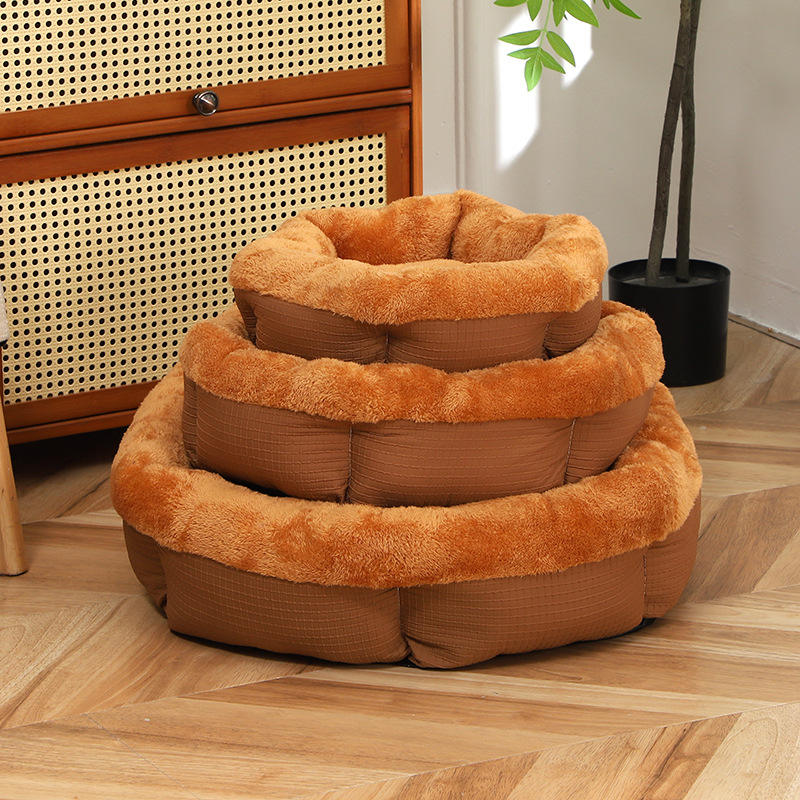 Cross-border all-season universal pet pads, thickened plush round dog beds, winter warmth plush dog beds and dog beds wholesale Specification image
