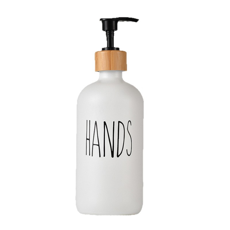 Thickened press-type Boston bamboo and wood pump head glass hand sanitizer bottles for cross-border Amazon body wash Item Picture