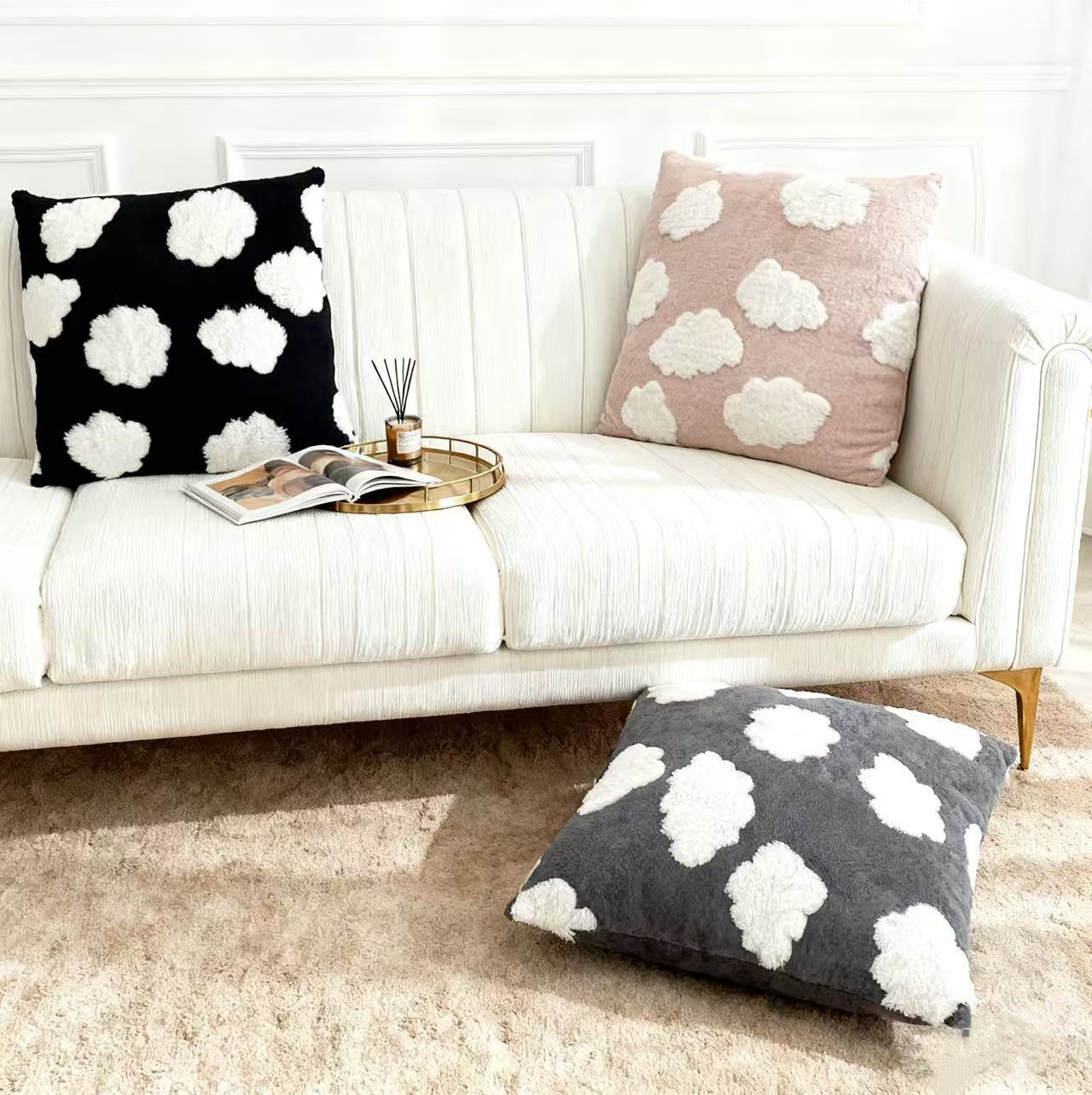 Cross-border best-selling Nordic ins living room sofa cushions, cut-wool cloud pattern bedroom decorative cushions, headboard backrests Application Scenario