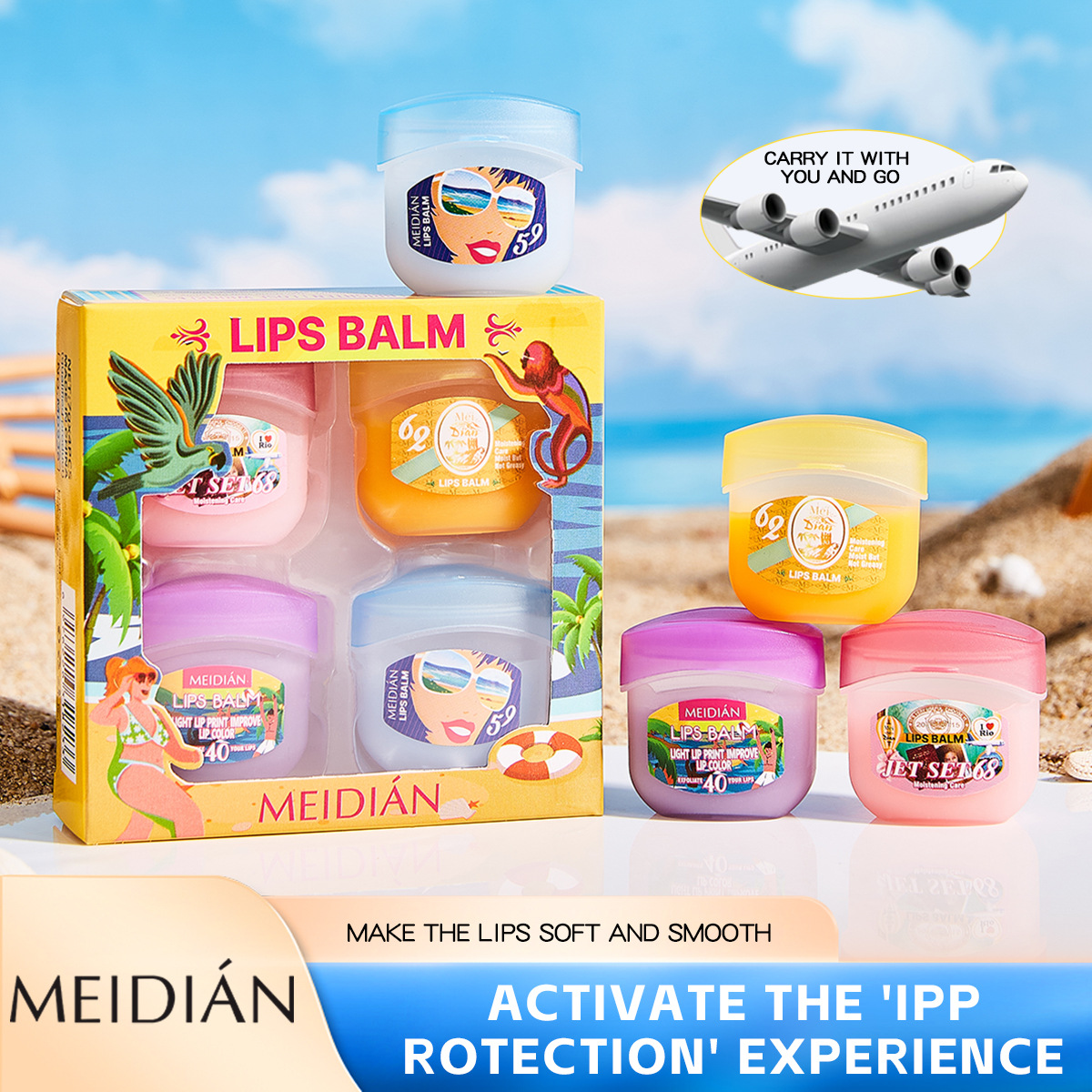 【 Cross-border Exclusive 】MEIDIAN Lip Mask 4-piece Set Lip Care Moisturizing, Hydrating, Hydrating and Reducing Lip lines