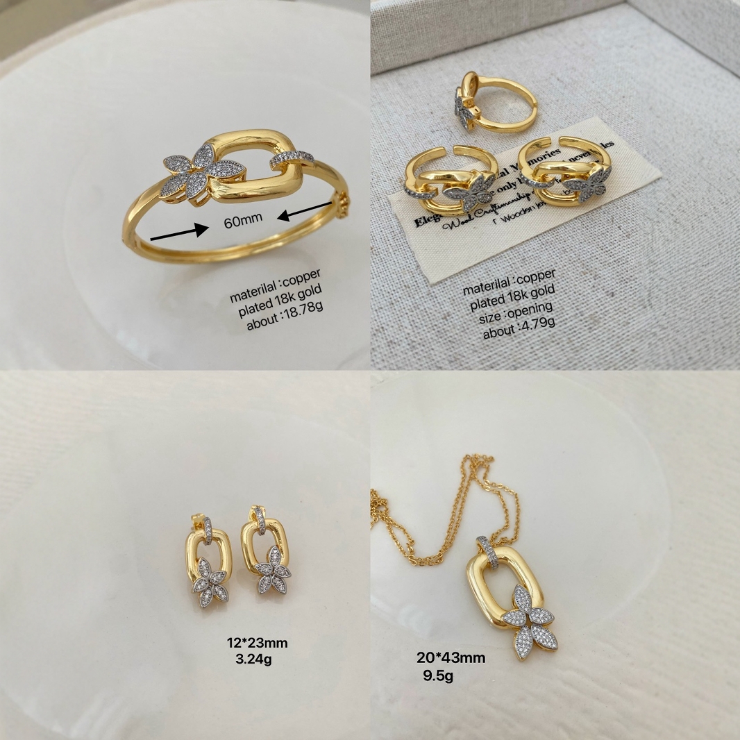 European and American cross-border light luxury, slightly studded with diamonds, daily versatile and fashionable two-color set details Picture