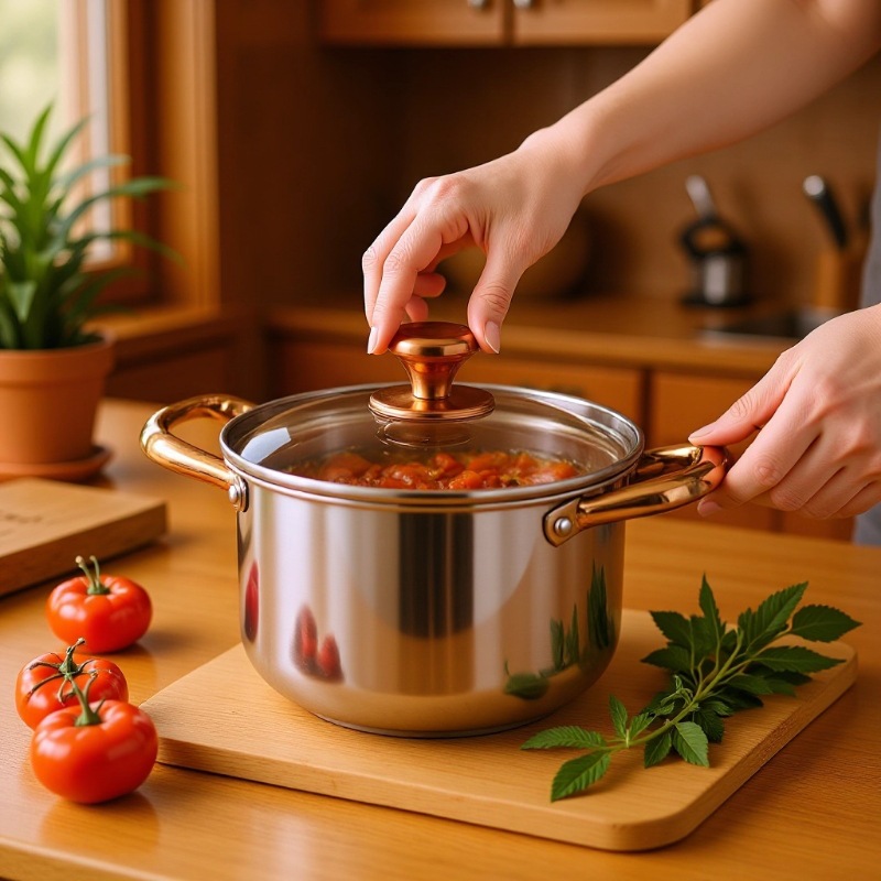 Thickened stainless steel soup pot, household baby food pot, soup pot, induction cooker pot, steamer, double-ear pot, milk pot, stew pot Application Scenario