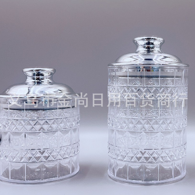 Cross-border gold, silver, transparent handle, circular pattern storage jar, brown sugar jar, food-grade sealed jar, coffee jar