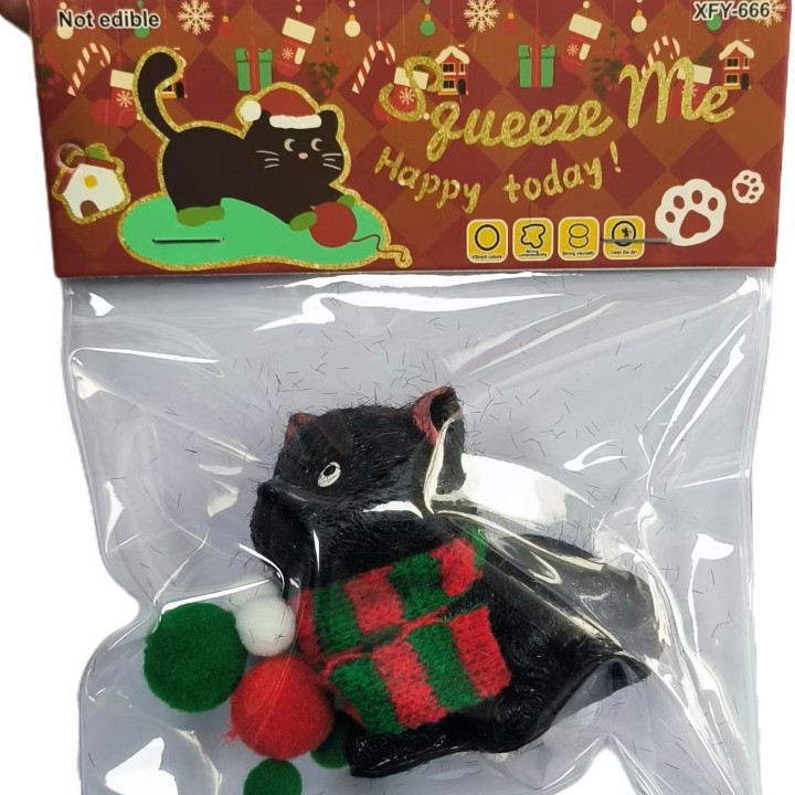 直销TPR软胶毛绒实心小猫捏捏乐黑猫白猫萌宠大团子卡通减压玩具细节图