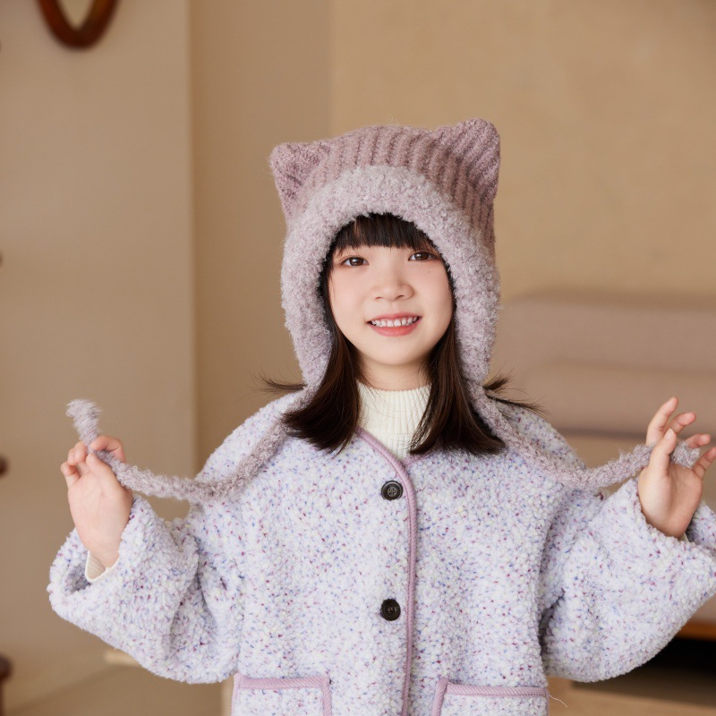 秋冬儿童护耳毛线帽时尚保暖猫耳朵女童可爱毛线帽针织帽韩版百搭产品图