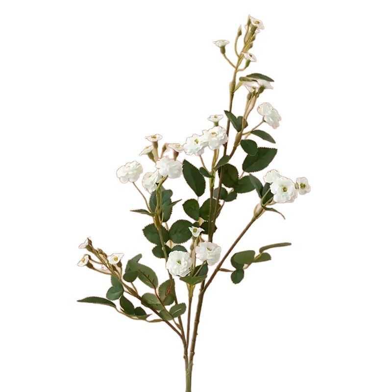 仿真花欧式多头小蔷薇假花跨境家居客厅摆设干花插花花束山茶花白底实物图