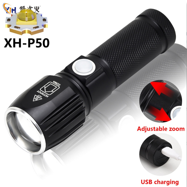 New built-in high-brightness outdoor powerful flashlight, ultra-bright portable long-lasting battery type-c rechargeable aluminum alloy flashlight Item Picture