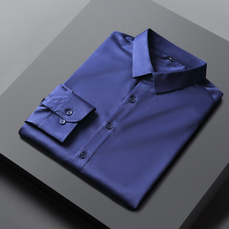 High-end men's long-sleeved, elastic, breathable, business casual, Korean-style, trendy, slim-fit one-inch shirt top, middle-aged and young white shirt Specification image