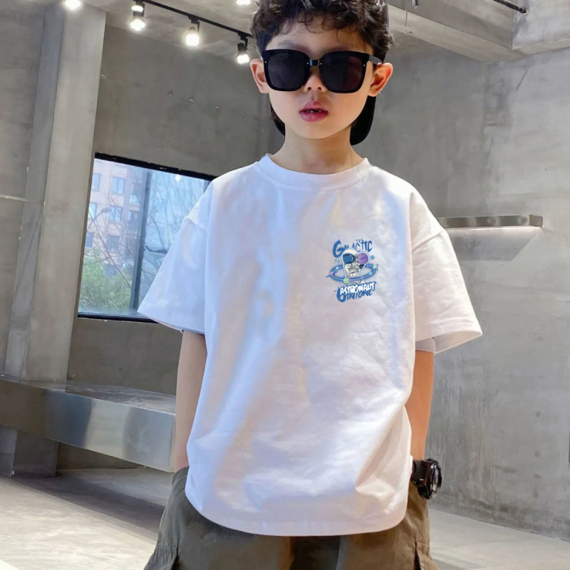 Pure cotton children's clothing for boys, half-sleeved T-shirt, loose short-sleeved, summer for boys and middle-aged children, stylish summer wear with Korean print on ins Item Picture