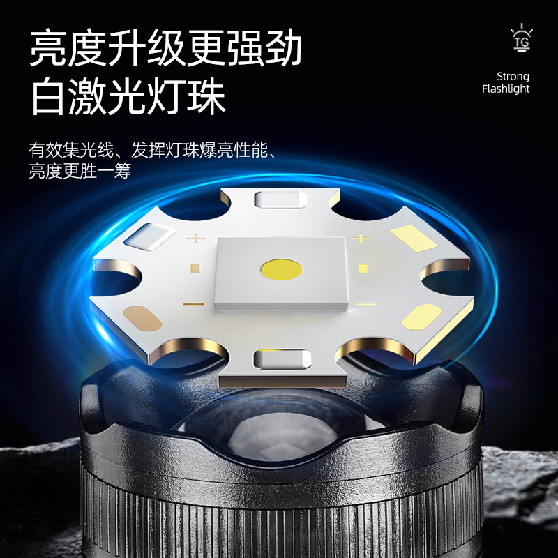 High-intensity long-range led flashlight, usb charging, ultra-bright outdoor household portable power bank, battery level display, emergency light details Picture