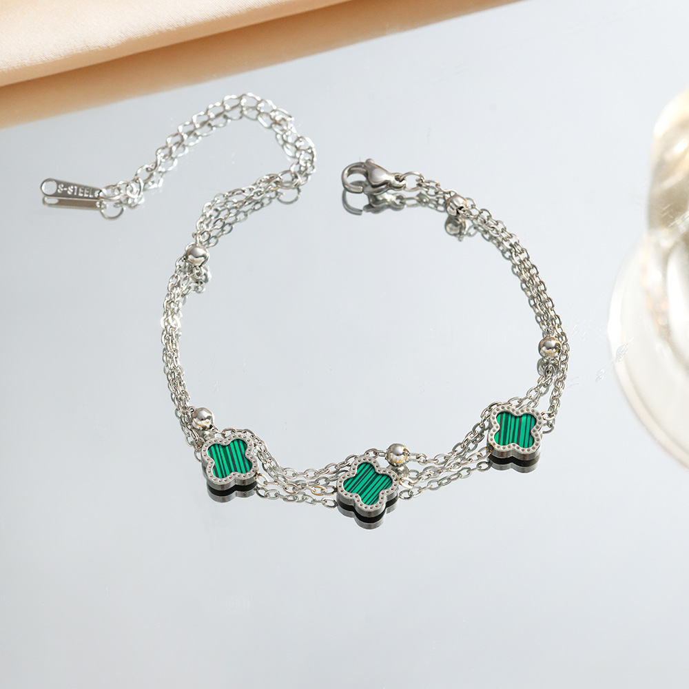 Cross-border four-leaf clover 18k titanium steel double-layer bracelet, a light luxury and high-end women's bestseller bracelet, simple and elegant jewelry Specification image
