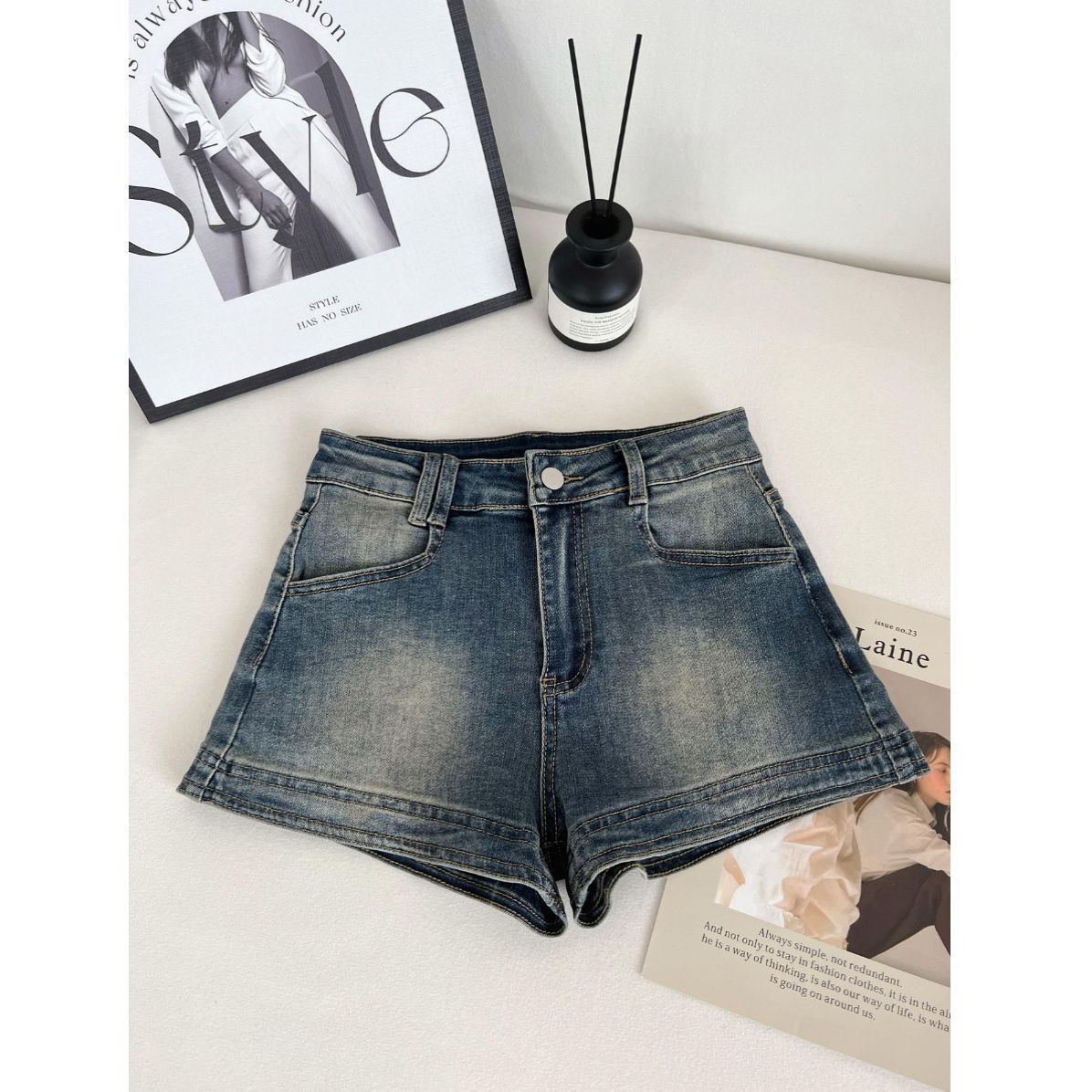 Pantalones vaqueros retro americanos mujeres verano slim outwear cintura alta skinny stretch una línea ultra corto chica caliente pantalones