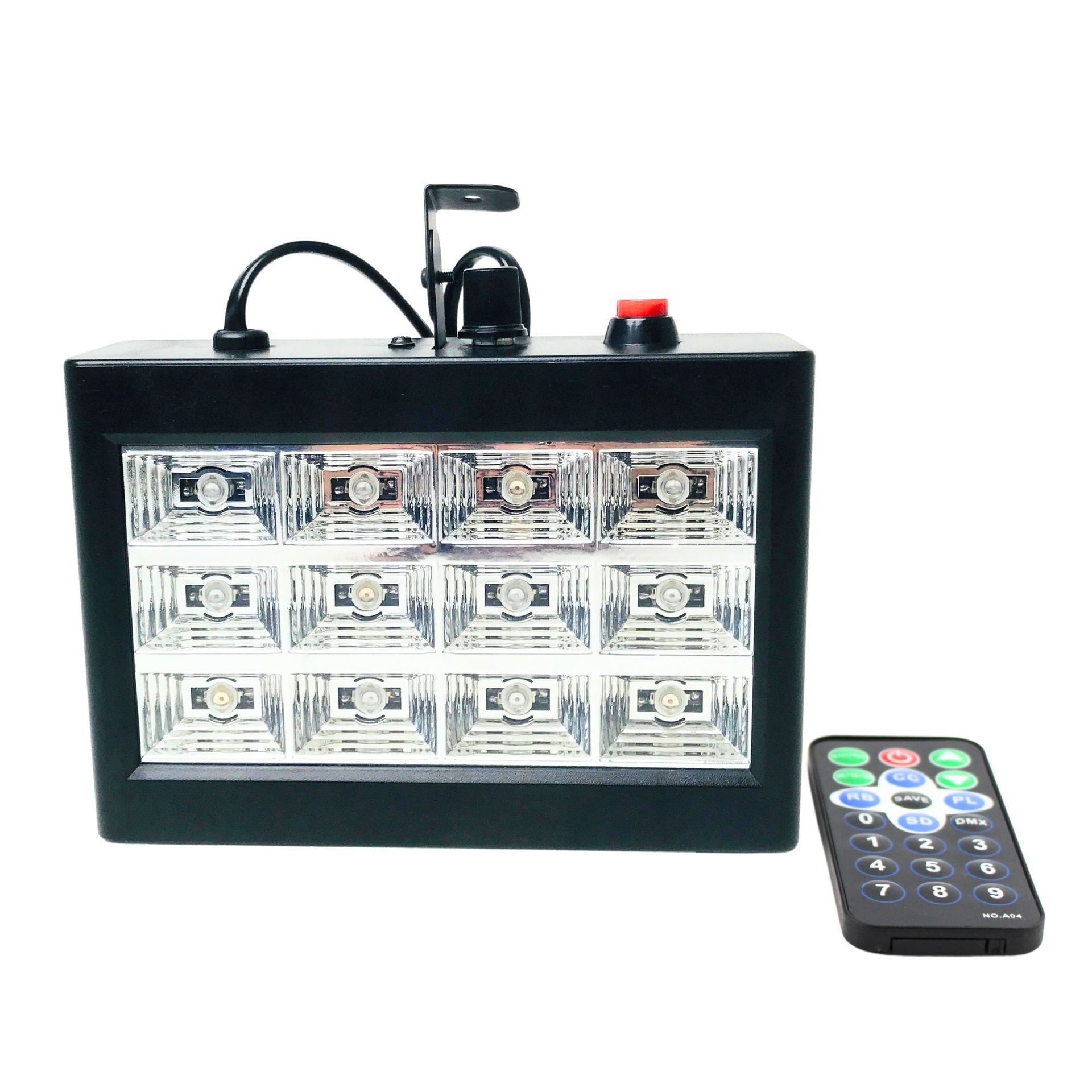 Cross-border LED12 grille dance lights, three-color remote control strobe stage lights, three-color remote control strobe stage lights, KTV dance atmosphere lights, dance party bar atmosphere flashlights, stage lighting, landscape lighting fixtures and equipment Item Picture