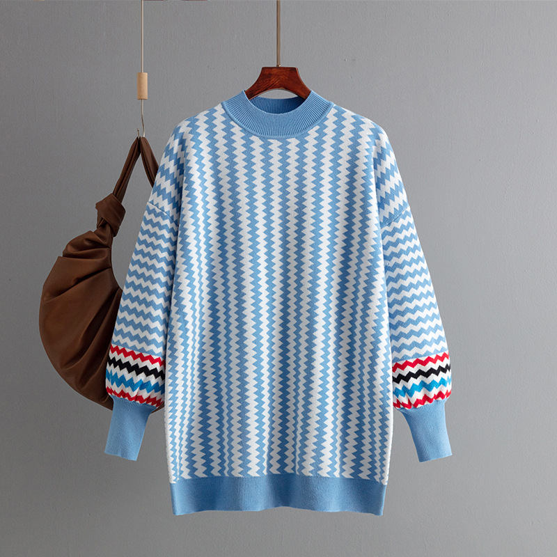 European and American cross-border women's clothing 2024 Autumn/winter new mid-length round-neck striped loose knitted sweater pullover Application Scenario